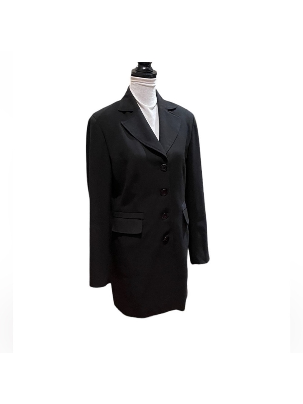 Dalia black minimalist contemporary button front trench over coat jacket size 10